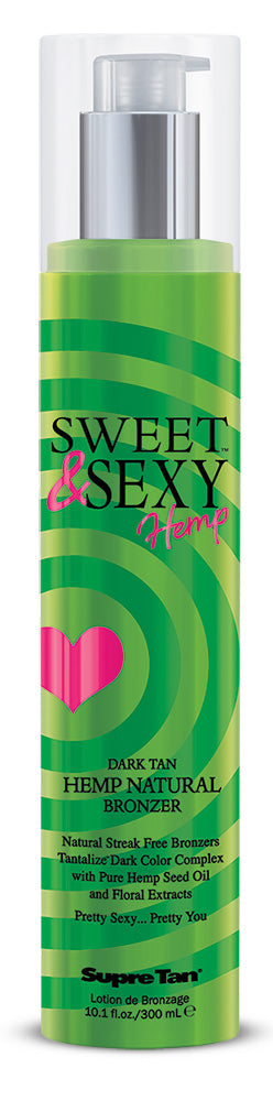 Sweet & Sexy Hemp natural bronzer bottle with green and pink design