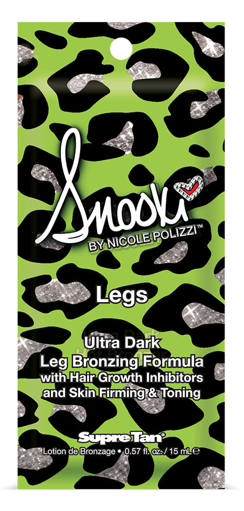 Supreme Tan Snooki by Nicole Polizzi Legs Ultra Dark Leg Bronzing Formula packaging with green and black leopard print design.