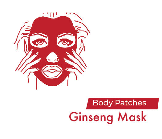 Red ginseng mask with 'Body Patches' text on a white background
