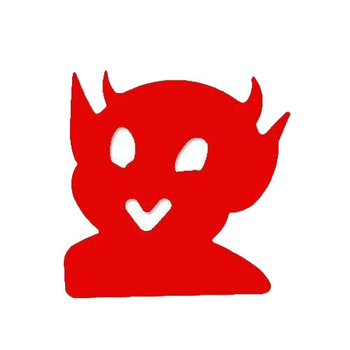 Red silhouette of a devil with horns on a white background