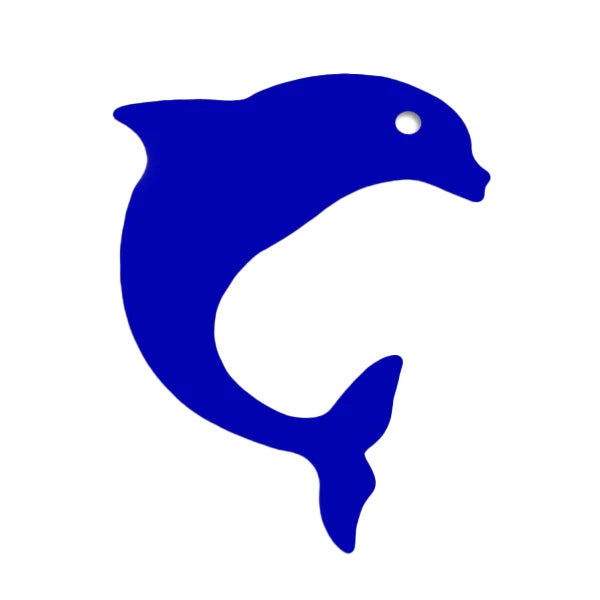 Blue silhouette of a dolphin on a white background