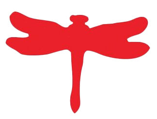 Red dragonfly silhouette on a white background