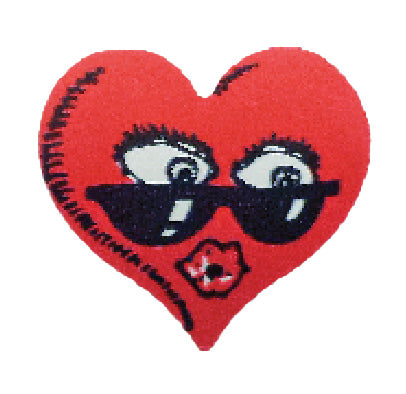 Heart-shaped sticker with sunglasses and eyelashes on a white background