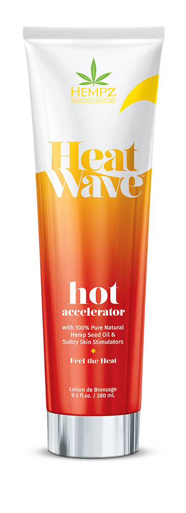Tube of Hempz Heat Wave Hot Accelerator with orange and white design on a white background
