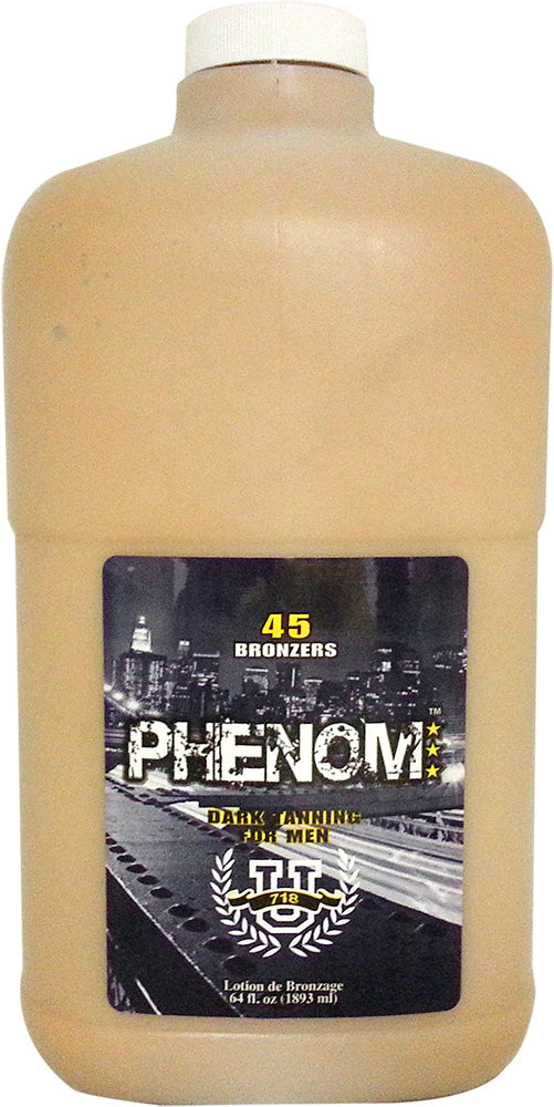 Beige bottle with a label featuring 'PHENOM' on a white background