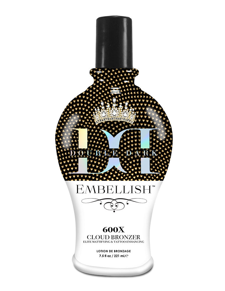 Embellish 600X Cloud Bronzer bottle with decorative label on a white background