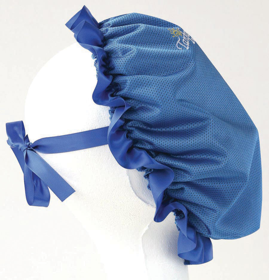 Mannequin wearing a face tanning cap on a white background 