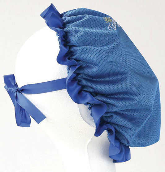 Mannequin wearing a face tanning cap on a white background 