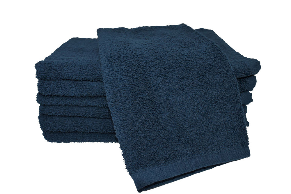 Stack of blue towels on a white background