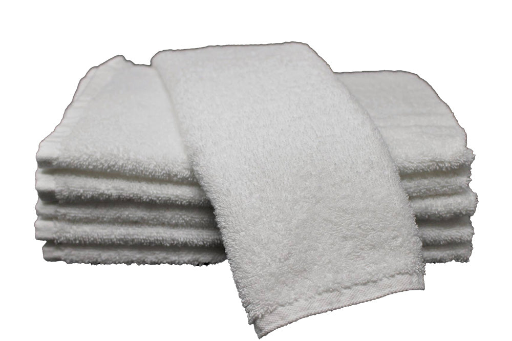Stack of white towels on a white background