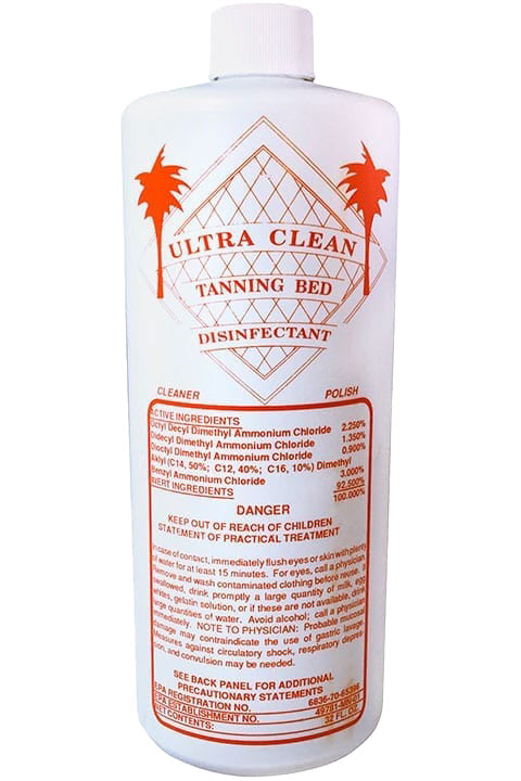 Ultra Clean tanning bed disinfectant bottle with label on a white background